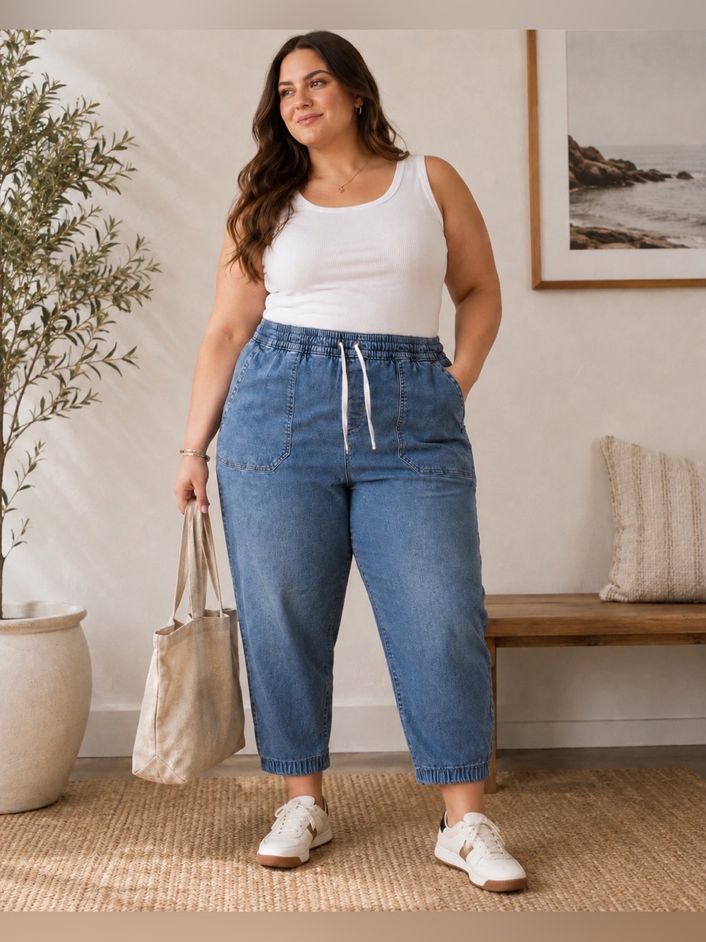 Lane Bryant Women’s Plus Size 24 Cropped Denim Jogger Jeans Stretchy Waist